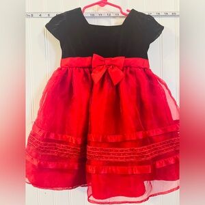 Elegant Red and Black Dress with Bow